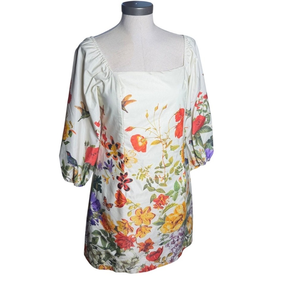 ALYX Womens Floral Botanical Mini Dress White Multi Balloon Sleeve Size 8
